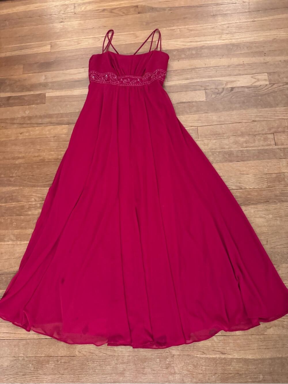 David's Bridal Women's Wine Red Beaded Empire Waist Maxi Dress - Size 8
b15